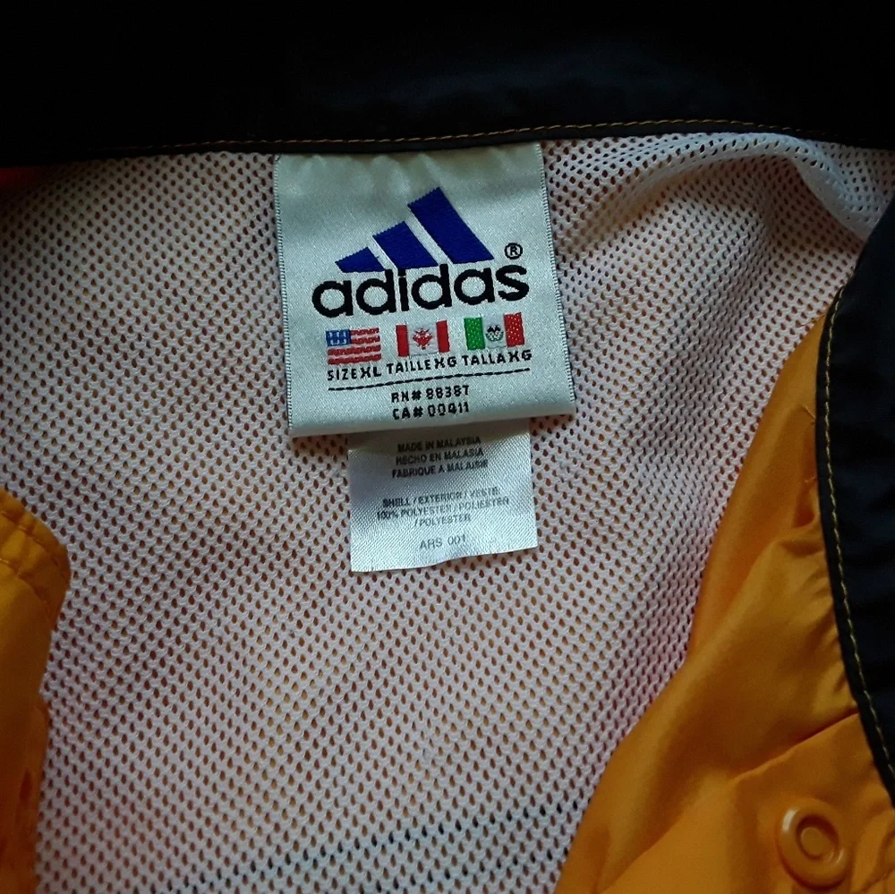 Vintage Adidas men  orange long sleeve polyester jacket snap size XL